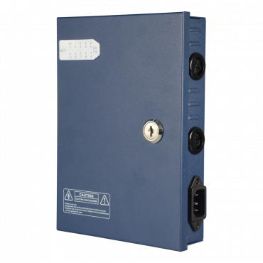 Slim power distribution box - 1 AC input 220 V 5OHz - 9 outputs - Resettable fuse protection - Output voltage 12 V / 120 W - Metal housing