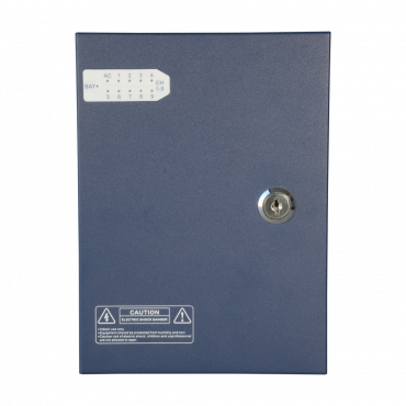 Slim power distribution box - 1 AC input 220 V 5OHz - 9 outputs - Resettable fuse protection - Output voltage 12 V / 120 W - Metal housing