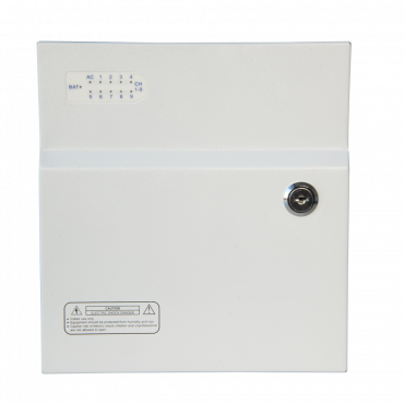 Power supply distribution box - 1 AC input 110 V ~ 220 V - 9 outputs - Protection by resettable PTC fuse - Output voltage 12 V / 120 W - Uninterruptible Power Supply function (UPS)