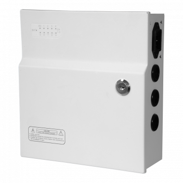 Power supply distribution box - 1 AC input 110 V ~ 220 V - 9 outputs - Protection by resettable PTC fuse - Output voltage 12 V / 120 W - Uninterruptible Power Supply function (UPS)