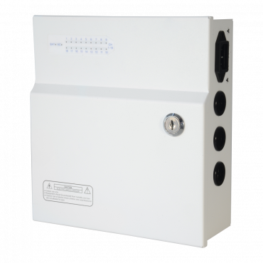 Power supply distribution box - 1 AC input 110 V ~ 220 V - 18 outputs - Protection by resettable PTC fuse - Output voltage 12 V / 250 W - Uninterruptible Power Supply function (UPS)