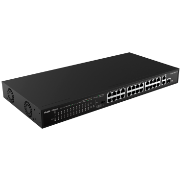 Reyee PoE Desktop Switch - 24 Ports RJ45 + 1 Uplink RJ45 + 1 SFP Combo - 24 Ports 10/100Mbps + 2 Ports 10/100/1000Mbp - 24 PoE+ Ports 802.3af/at | Total Power 370W - Port Isolation / Flow Control -  Plug and Play