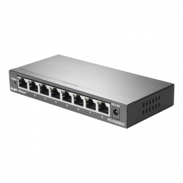 Reyee - Managed desktop switch - 8 Gigabit RJ45 poorten - Poortsnelheid 10/100/1000 Mbps - Plug & Play - energiebesparende technologie