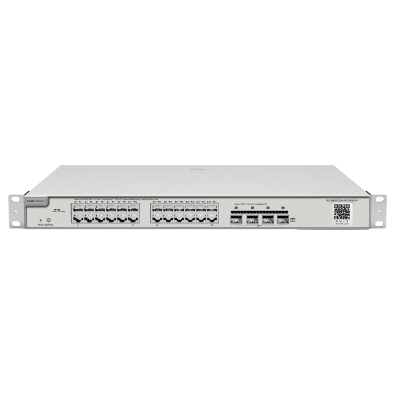RG-NBS3200-24GT4XS-P: Reyee - Switch PoE Manageable Layer 2 - 24 PoE + 4 10Gbps PoE + SFP+ ports - Speed 10/100/1000Mbps - 30W per port / Total maximum 370W - Standard IEEE802.3af (PoE) / at (PoE+)