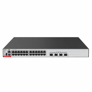 Ruijie Switch Cloud Managed L3 - 24 PoE RJ45 ports + 4 SFP+ ports - 24 Gigabit Ports + 4 10G Ports - VLAN/Port Isolation/STP/RSTP/ACL/QoS/RIP/BGP - LACP/DHCP Snoop/IGMP Snoop/RIP/OSPFv2/OSPFv3 - rackable