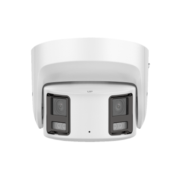 4 Megapixel Turret Panoramic Camera - 2x 1/2.5" Progressive Scan CMOS - 2.8mm lens, 180º panoramic vision - IR Range 30m - Truesense2: Improved false alarm filter - IP67 protection, PoE 802.3af