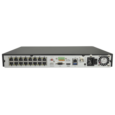 NVR for IP cameras | 16Ch video / 16 PoE Port(s) | Max Resolution 8.0 Mpx / Compression H.265+ | Bandwidth 160 Mbps | Outputs 4K HDMI & VGA | Space for 2 hard disks