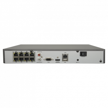 NVR recorder for IP cameras - 8 CH video / H.265 + compression - 8 PoE channels - Maximum resolution 8Mpx - 80 Mbps bandwidth - HDMI 4K and VGA output - Supports 1 hard disk
