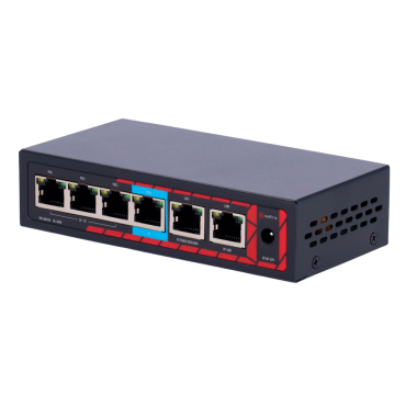 Safire Indoor POE extender Switch | Uitgebreid POE-bereik | 4 PoE-poort(en) + 2 Uplink-poort(en) | IEEE 802.3 af/at/bt | Maximaal uitgangsvermogen 60 W | 10/100 Mbps-poorten