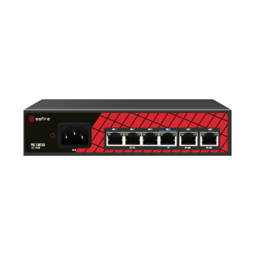 Safire Switch Hi-PoE - 4 PoE poort(en) + 2 Uplink poort(en) - Poortsnelheid 10/100Mbps - 3 PoE+ poorten 30W + 1 Hi-PoE poort 60W - Totaal PoE vermogen 60W - PoE Watchdog / Auto PoE uitgebreid tot 250 meter