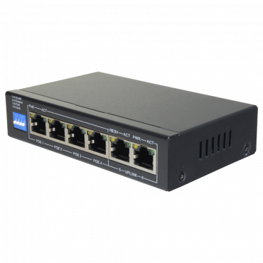 Switch PoE - 4 PoE port(s) + 2 Up-link port(s) - Speed up to 100 Mbps on all ports - Up to 30W in total for all ports - Bandwidth 1.2 Gbps - Norm IEEE802.3at (PoE) / af (PoE+)