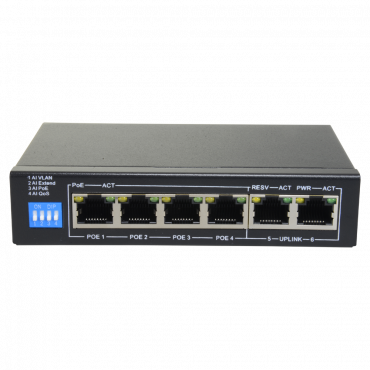 Switch PoE - 4 PoE port(s) + 2 Up-link port(s) - Speed up to 100 Mbps on all ports - Up to 30W in total for all ports - Bandwidth 1.2 Gbps - Norm IEEE802.3at (PoE) / af (PoE+)