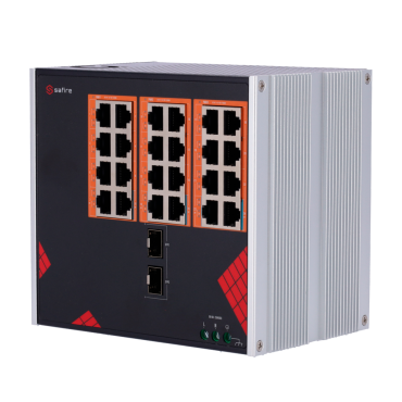 Safire Industriële Switch | Wisselstroom 90~264V | 24 Gigabit + 2 Gigabit SFP-poorten | 18 PoE+-poorten 30 W + 6 Hi-PoE-poorten 60 W | PoE-watchdog | Tot 390 W totaal PoE-vermogen | Installatie op DIN-rail