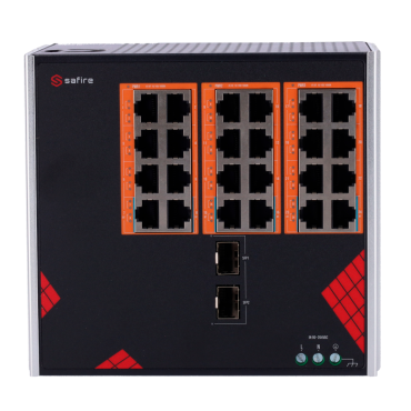 Safire Industrial Switch  | AC Power 90~264V | 24 Gigabit + 2 Gigabit SFP ports | 18 PoE+ Ports 30W + 6 Hi-PoE Ports 60W | PoE Watchdog | Up to 390W Total PoE Power | DIN rail installation