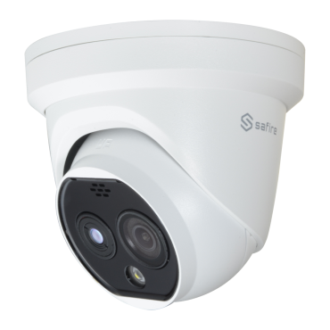 Dual IP Bullet Safire Thermische Camera - 256x192 VOx | 2.1mm Lens - Optical sensor 1/2.7” 4 MP | Lens 2.2mm - Thermische gevoeligheid ≤ 40mK - Branddetectie en alarm - Temperatuurmeetbereik -20~150ºC / ± 8ºC