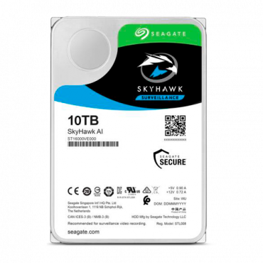 Seagate Skyhawk harde schijf - Capaciteit 10 TB - SATA-interface 6 GB / s - Tot 32 transmissies van kunstmatige intelligentie - Model ST10000VE0008 - Netwerkvideorecorder (NVR) Special