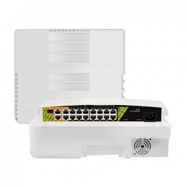 Outdoor PoE switch - 16 PoE ports + 2 Uplink RJ45 + 1 SFP - Gigabit Speed (2 PoE + 2 Uplink + 1 SFP) - Up to 300 W - Norm IEEE802.3at PoE+ / af PoE / bt Hi-PoE - Lightning Protection 6KV, ESD 8KV, IP65