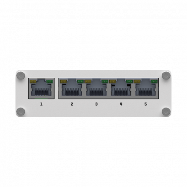 Teltonika Switch Unmanaged Industrial - 5 Gigabit Ethernet RJ45 ports - Rugged Aluminum Housing - plug and play - DC power supply 9 to 30V - Status Led