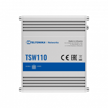 Teltonika Switch Unmanaged Industrial - 5 Gigabit Ethernet RJ45-poorten - Robuuste aluminium behuizing - plug and play - DC-voeding 9 tot 30V - Status-LED