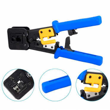 Crimping tool for bulkhead connector - Professional high quality model - Connectors: EZ-RJ45, RJ11, RJ12 and RJ22 - Cable: UTP - Quick and easy to use - Cable cutting blade