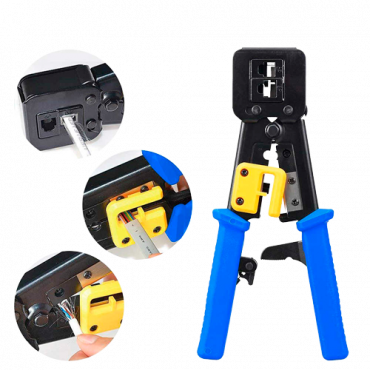 Crimping tool for bulkhead connector - Professional high quality model - Connectors: EZ-RJ45, RJ11, RJ12 and RJ22 - Cable: UTP - Quick and easy to use - Cable cutting blade