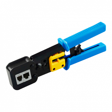 Crimping tool for bulkhead connector - Professional high quality model - Connectors: EZ-RJ45, RJ11, RJ12 and RJ22 - Cable: UTP - Quick and easy to use - Cable cutting blade