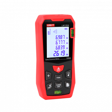 Laser distance meter - Range up to 100 m with millimeter precision - Measurement - of length, area and volume - Ergonomic and comfortable design - Storage of up to 99 data sets - Contains bubble level