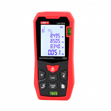 Laser distance meter - Range up to 100 m with millimeter precision - Measurement - of length, area and volume - Ergonomic and comfortable design - Storage of up to 99 data sets - Contains bubble level