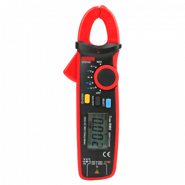 MT-MINICLAMP-UT211B: Mini clamp ammeter - LED display up to 6000 accounts - DC and AC measurement up to 600V / 60A - High AC accuracy with True RMS function - Resistance and capacitance measurement - Buzzer for continuity test