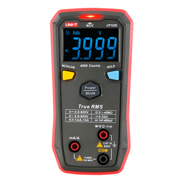 Digital multimeter with automatic identification - EBTN display up to 4000 accounts - DC and AC voltage measurement up to 600V - DC and AC current measurement up to 10A - Resistance and capacitance measurement