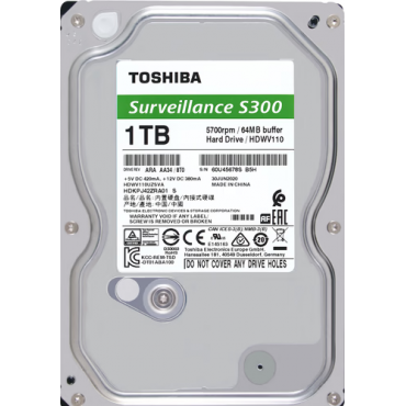 Toshiba Hard Disk Drive - Capacity 1 TB - SATA interface 6 GB/s - Model HDWV110UZSVA - Especially for Video Recorders