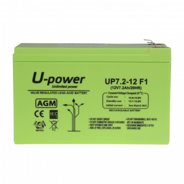 AGM lead acid battery - Voltage 12V - Capacity 7.2 Ah - 101 x 151 x 65 mm / 2180 g - For backup or direct use