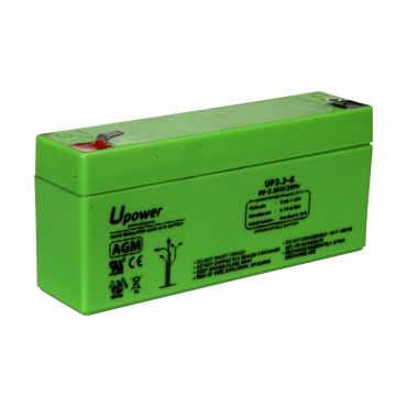 Upower - Rechargeable battery - AGM lead-acid technology - Voltage 6 V - Capacity 3.2 Ah - 60 x 134 x 34 mm / 670 g - For backup or direct use