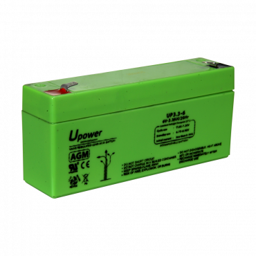 Upower - Oplaadbare batterij - AGM-loodzuurtechnologie - Spanning 6 V - Capaciteit 3,2 Ah - 66 x 134 x 34 mm / 670 g - Voor back-up of direct gebruik