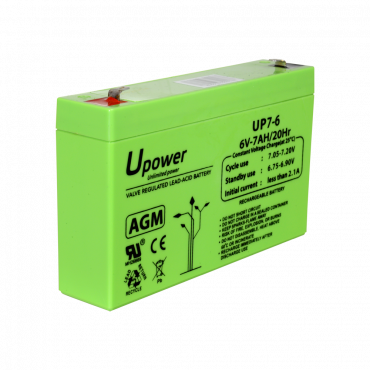 Upower - Oplaadbare batterij - AGM-loodzuurtechnologie - Spanning 6 V - Capaciteit 7.0 Ah -100 x 151 x 34 mm / 1150 g - Voor back-up of direct gebruik