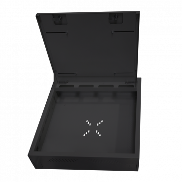 Safety box - Designed for wall installation - Vertical format - 2 keys and locks alike - Side inputs for cabling - VESA monitor holes - Black