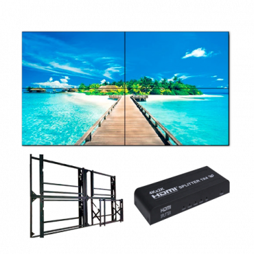 Complete Video Wall Kit - 46" LED monitors - Support and HDMI splitter included - HDMI, DVI, VGA, AV, RS232 and RJ45 - Special for wall installation - 3.5mm full margin