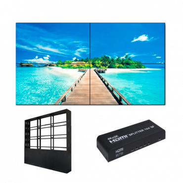 Complete video wall kit - Monitoren LED 55" - HDMI splitter inbegrepen - HDMI, DVI, VGA, AV, RS232 en RJ45 - Speciaal voor vloermontage - 3,5 mm totale marge