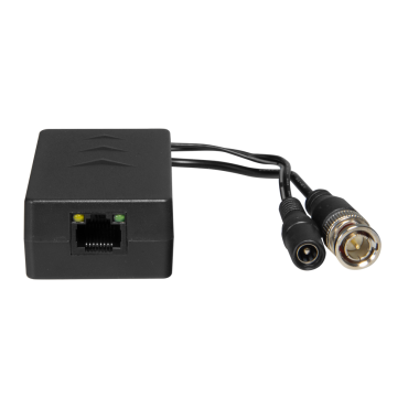 Passive twisted pair transceiver - Optimised for HDTVI, HDCVI and AHD - 1 video channel and power supply - Connector RJ45 (UTP), BNC and Jack - Range: 200 ~ 400 m - 2 units, emitter and receiver