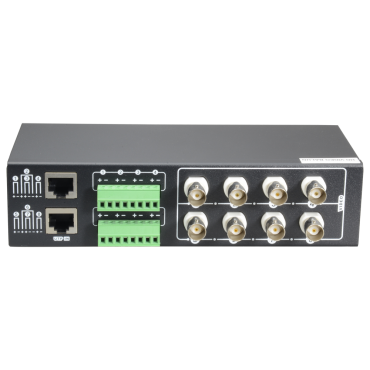 Video Balun 4N1 (HDTVI, HDCVI, AHD and CVBS) - 8 passive channels - Includes 8 BA612P-HAC - BNC and RJ45 connection - Range: 180 ~ 440 m - Rack mount possibility 19"