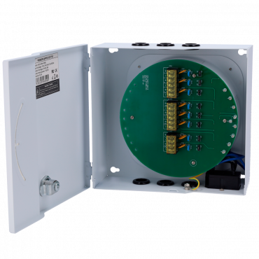 Power distribution box - AC input 100-240V 50/60Hz - 8 channels - Resettable PTC fuse protection - Output voltage 24V / 8A - metal casing