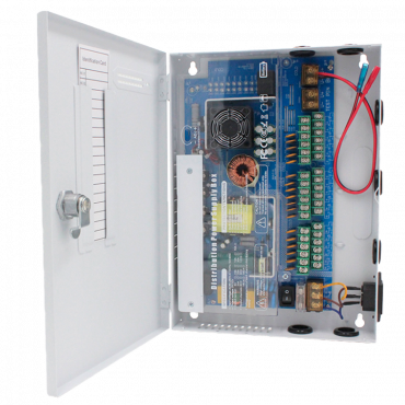 power distribution box - AC input 180V~246V - 18 fuse outputs - Resettable fuse protection - Output voltage 12V / 250W - metal casing