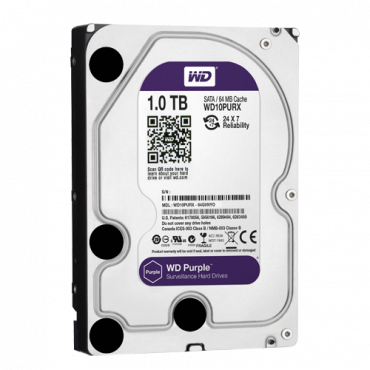 Hard disk drive - Capacity 1 TB - SATA interface 6 GB/s - Model WD10PURX - Especially for Video Recorders - Loose or installed in DVR