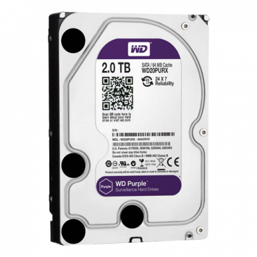 Western Digital Hard disk drive - Capacity 2 TB - SATA interface 6 GB/s - Model WD20PURX - Especially for Video Recorders
