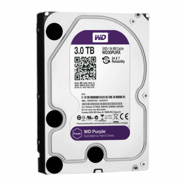 Western Digital Hard disk drive - Capacity 3 TB - SATA interface 6 GB/s - Model WD30PURX - Especially for Video Recorders - Loose or installed in DVR