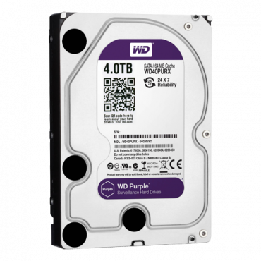 Hard disk drive - Capacity 4 TB - SATA interface 6 GB/s - Model WD40PURX - Especially for Video Recorders - Loose or installed in DVR