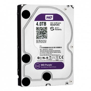 Western Digital Hard disk drive - Capacity 4 TB - SATA interface 6 GB/s - Model WD40PURX - Especially for Video Recorders - Loose or installed in DVR