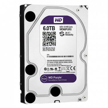 Digital Hard Disk Drive - Capacity 6 TB - SATA interface 6 GB/s - Model WD60PURX - Especially for Video Recorders - Loose or installed in DVR