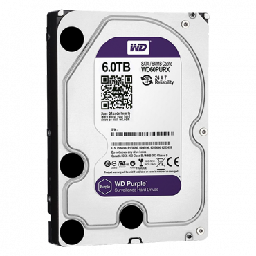 Hard Disk Drive - Capacity 6 TB - SATA interface 6 GB/s - Model WD60PURX - Especially for Video Recorders - Loose or installed in DVR