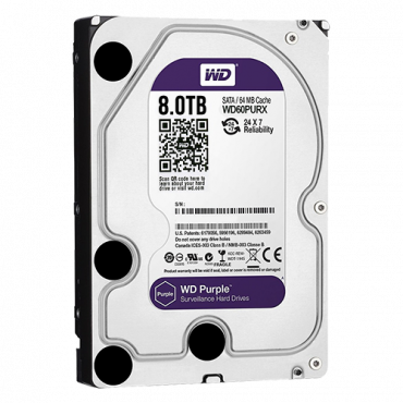 Hard Disk Drive - Capacity 8 TB - SATA interface 6 GB/s - Model WD80PURX - Especially for Video Recorders - Loose or installed in DVR